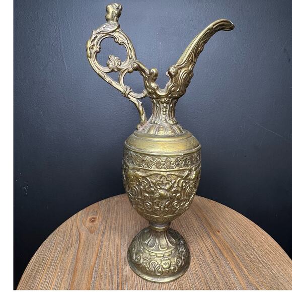 Antique French Cast Iron Pitcher Statue Jug Grape Vines Bacchus Amphora URN - Picture 2 of 12